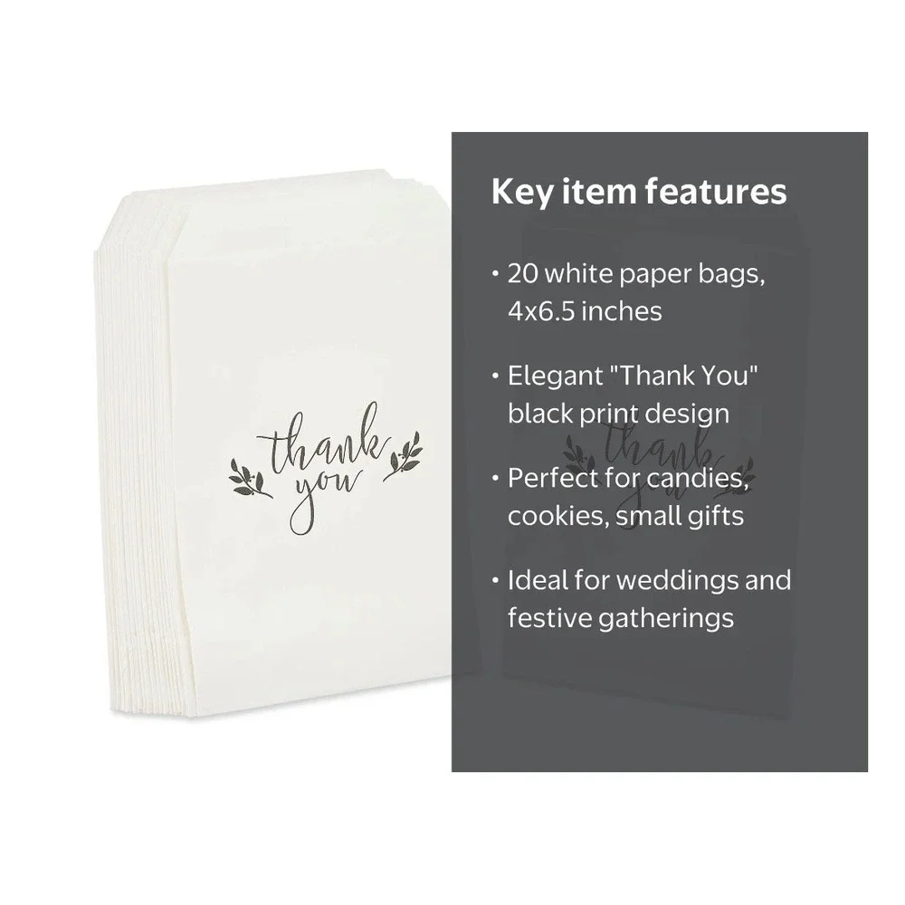 Way to Celebrate Treat Bags 4inx6.2in White Elegant Thank You 3pk 60 Count Total